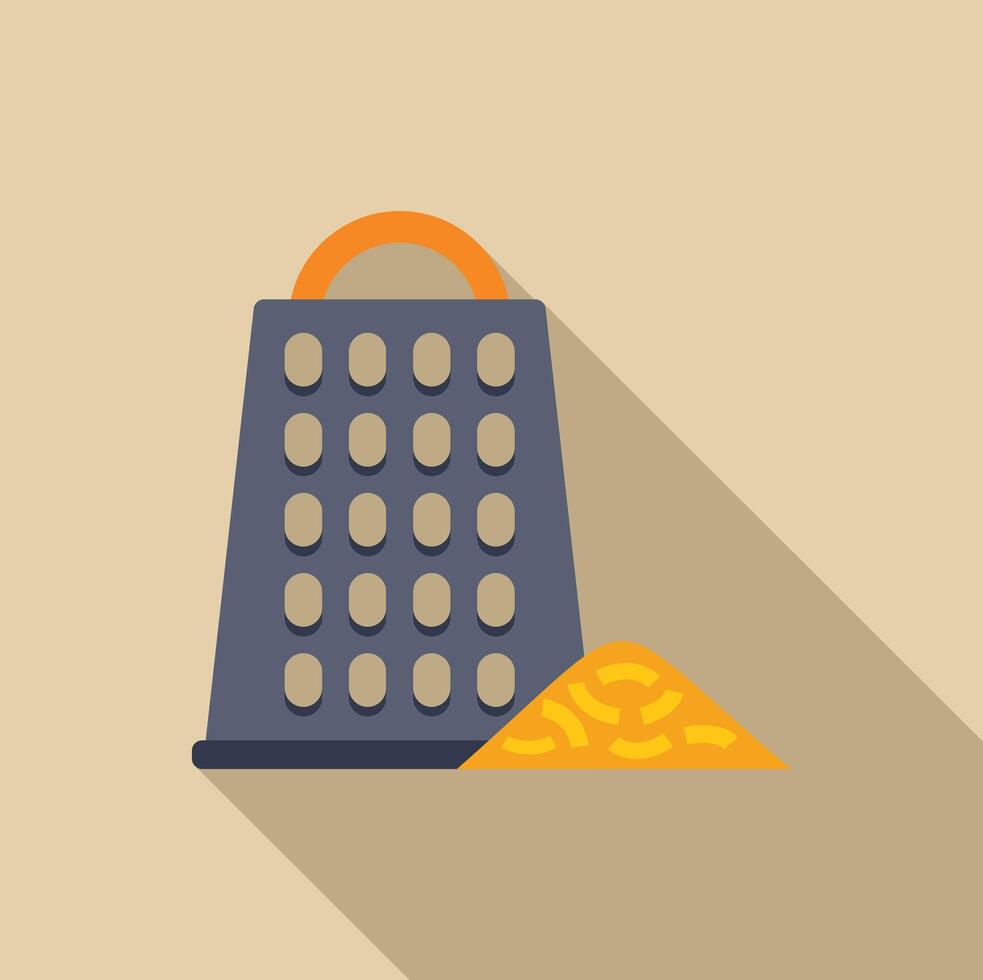 Grater creating a pile of grated cheese with long shadow vector