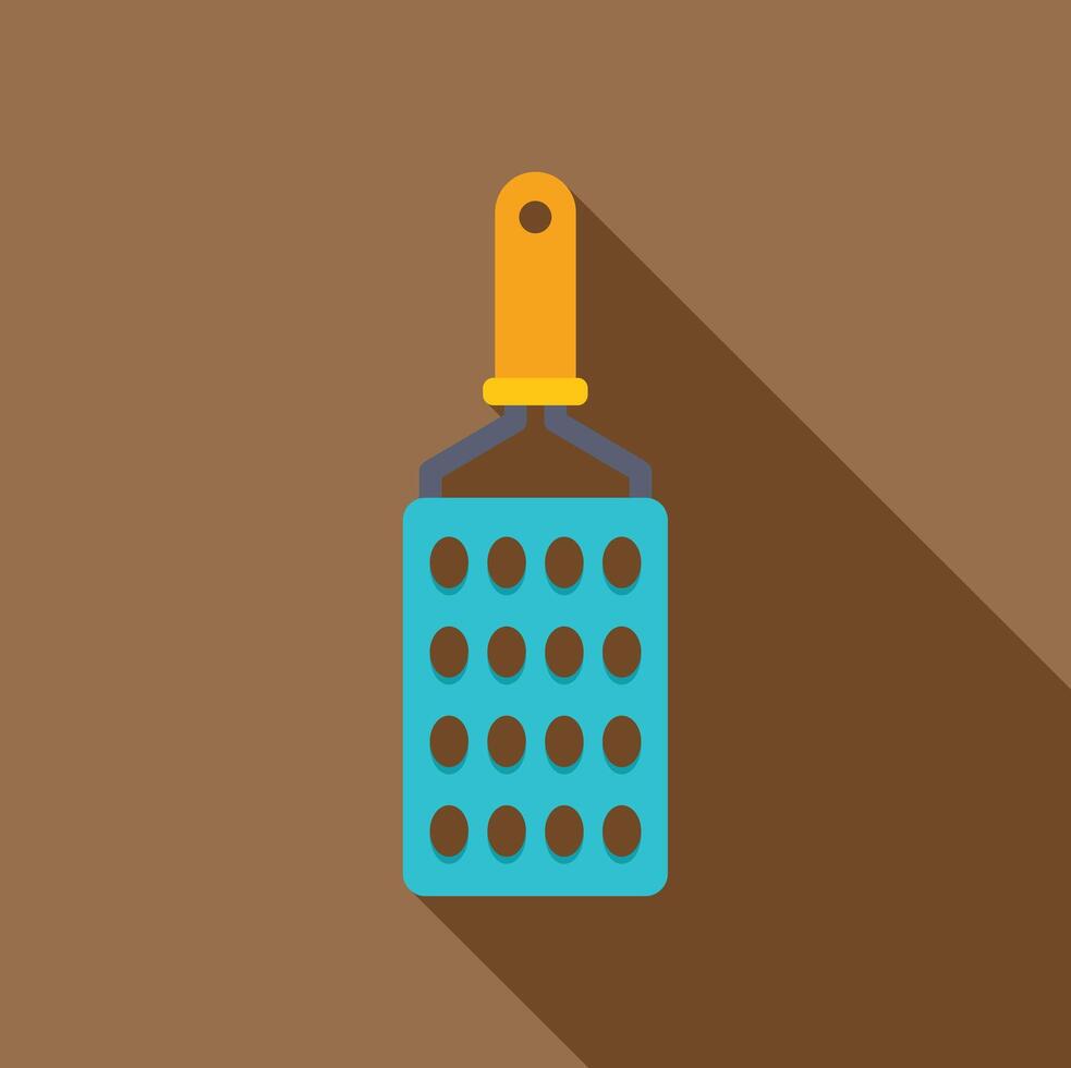 Grater with yellow handle and long shadow on brown background vector