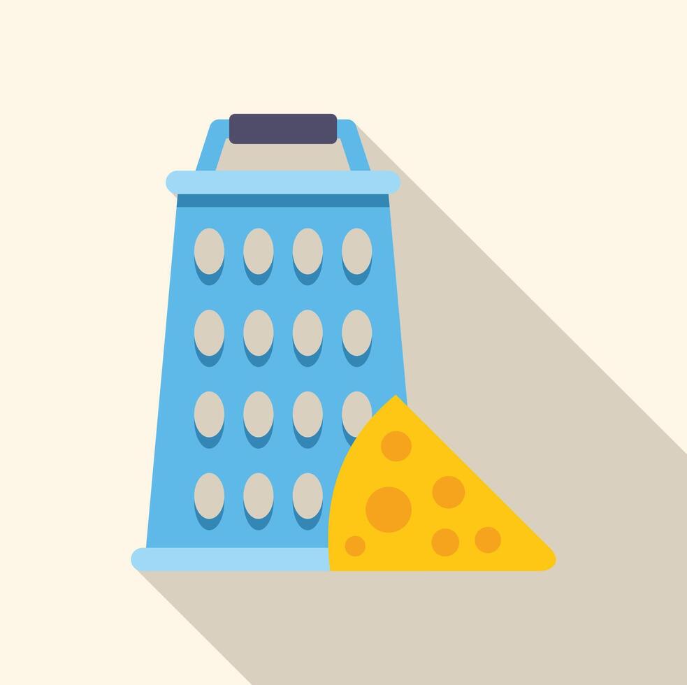 Grater and cheese wedge, kitchen utensil for shredding vector