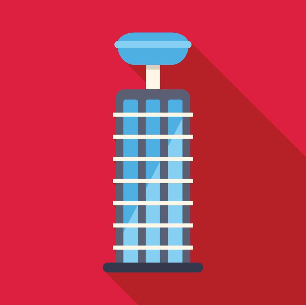Drop tower ride with blue passenger car on top over red background vector