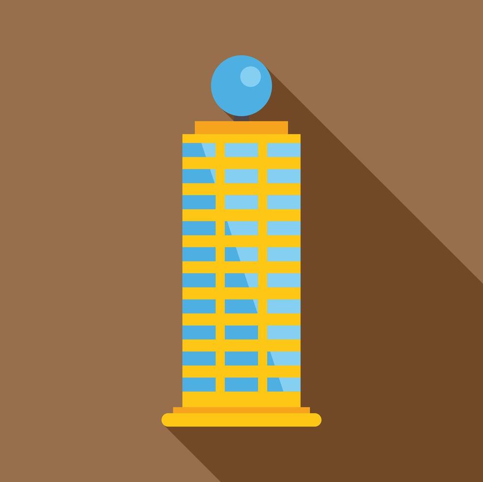 Yellow skyscraper with blue sphere on top reaching for the sky vector