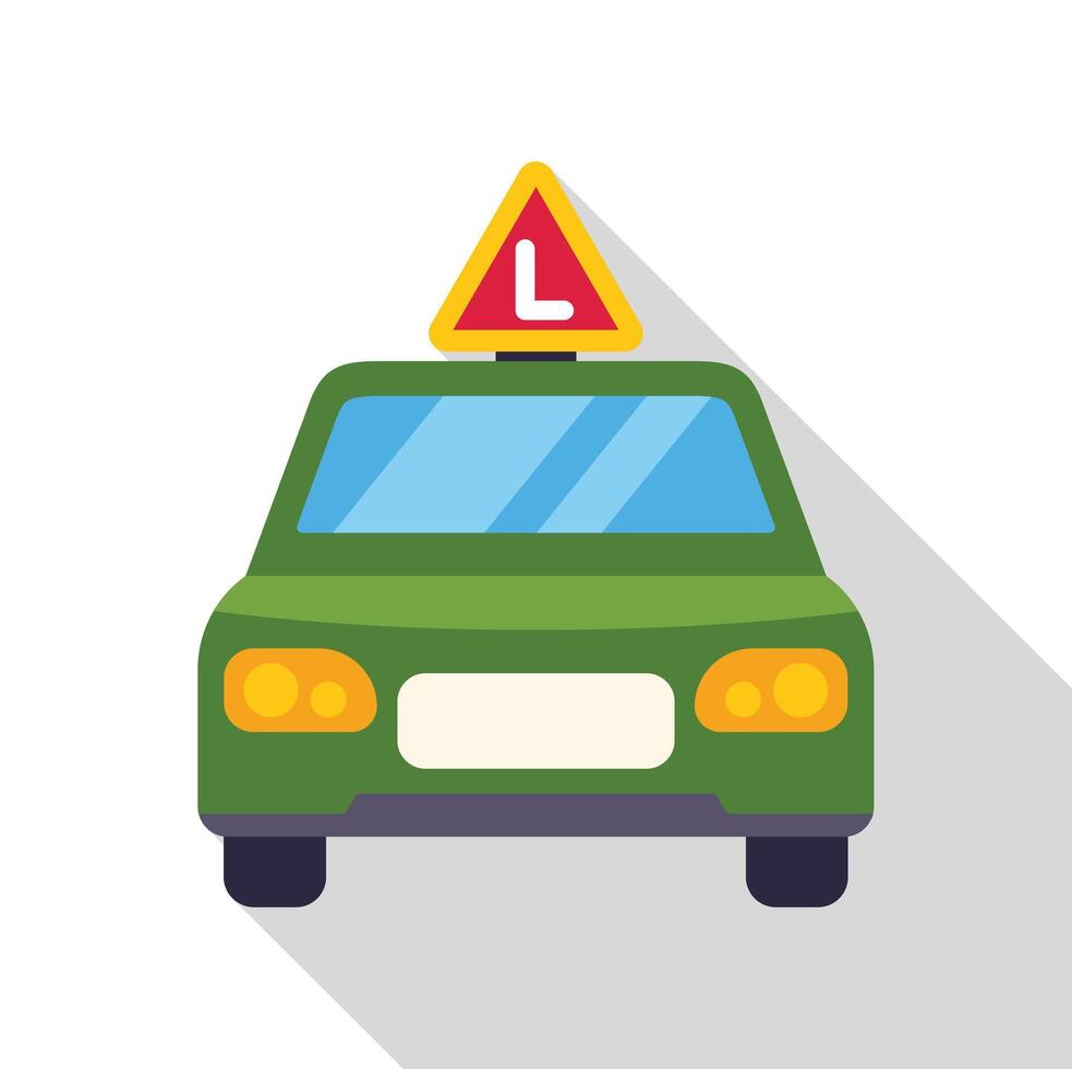 Green driving school car with l sign showing front view vector