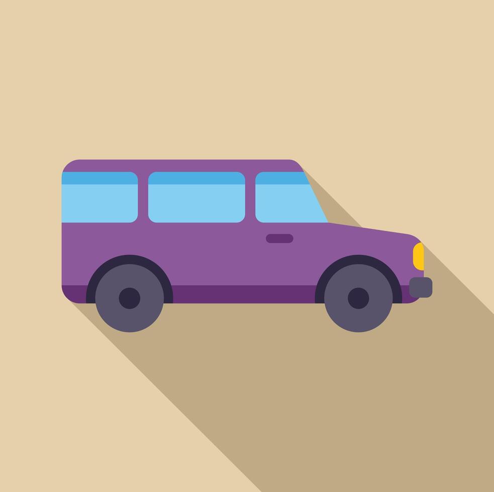 Purple minivan parked with long shadow on beige background vector