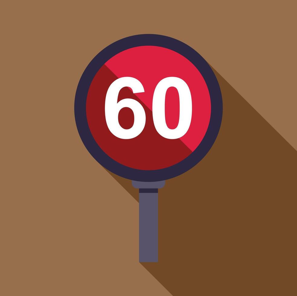 Road sign showing speed limit of sixty with long shadow vector