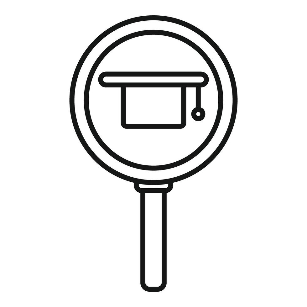Magnifying glass showing graduation cap, exploring educational opportunities vector