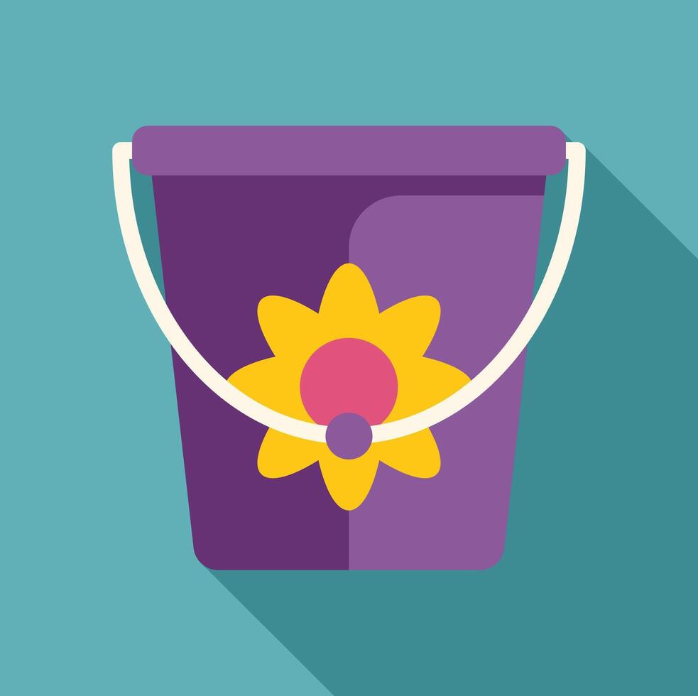 Purple bucket with flower decoration and white handle on turquoise background vector