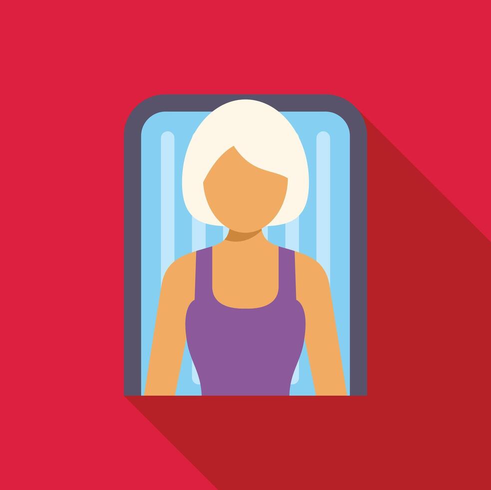 Woman relaxing in vertical tanning bed getting a tan vector