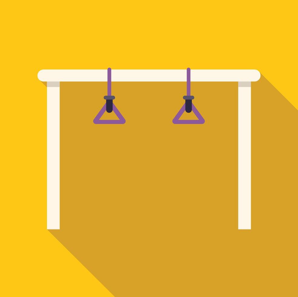 Gymnastic rings hanging from white horizontal bar on yellow background vector