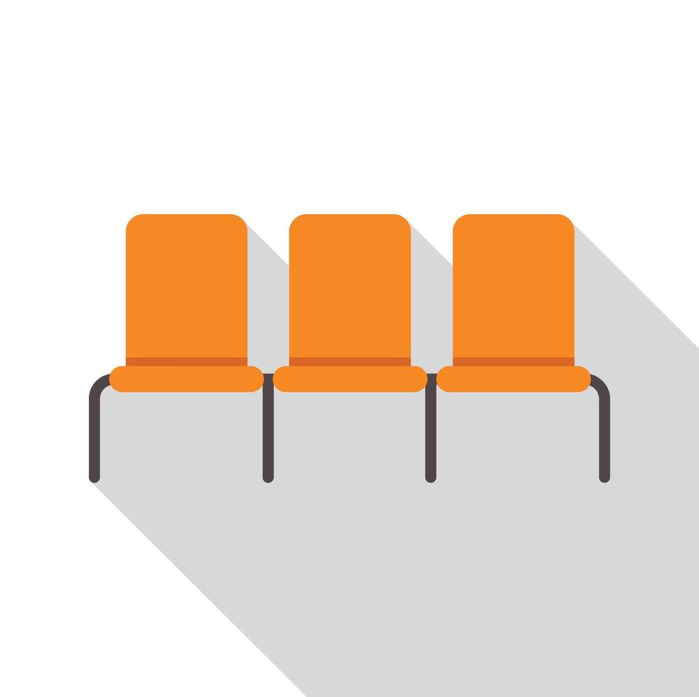 Three orange waiting room chairs with metal legs and long shadow vector