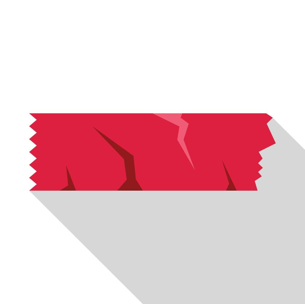 Red wrinkled adhesive tape with jagged edges casting a long shadow vector