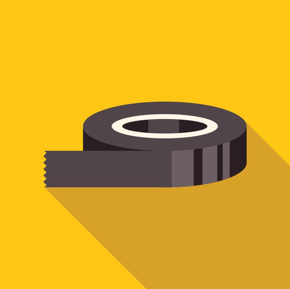 Black insulating tape roll on yellow background with long shadow vector
