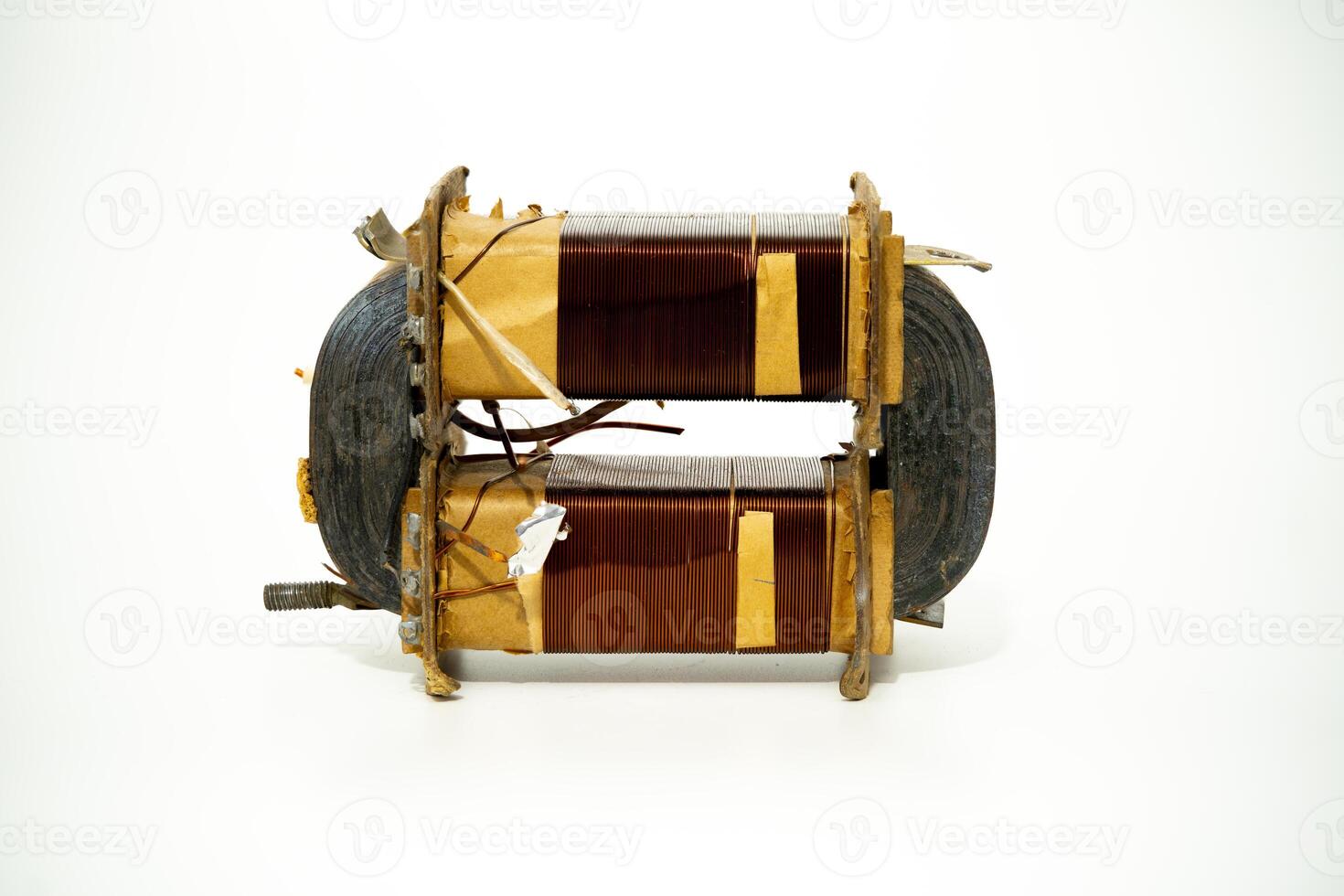 Electric motor coil displayed on white background for inspection photo