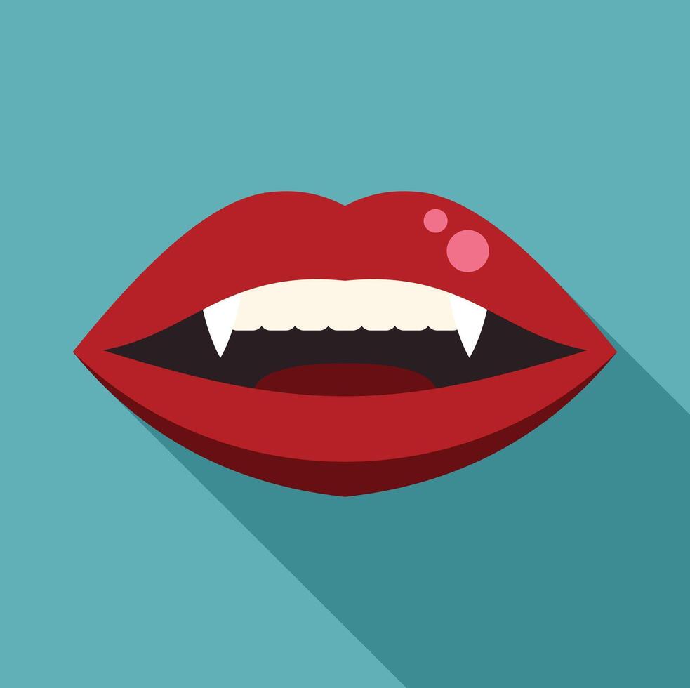 Red lips showing vampire fangs on a pastel blue background vector