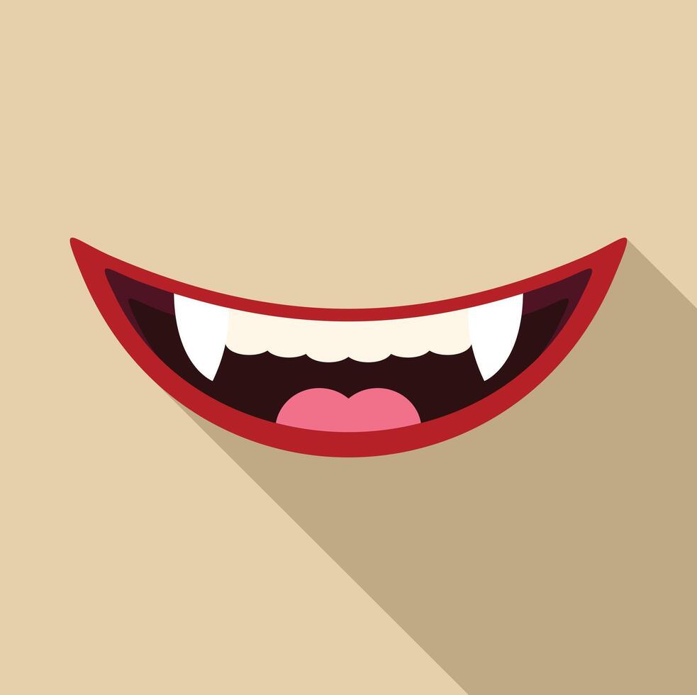 Vampire showing fangs with red lips grinning on beige background vector