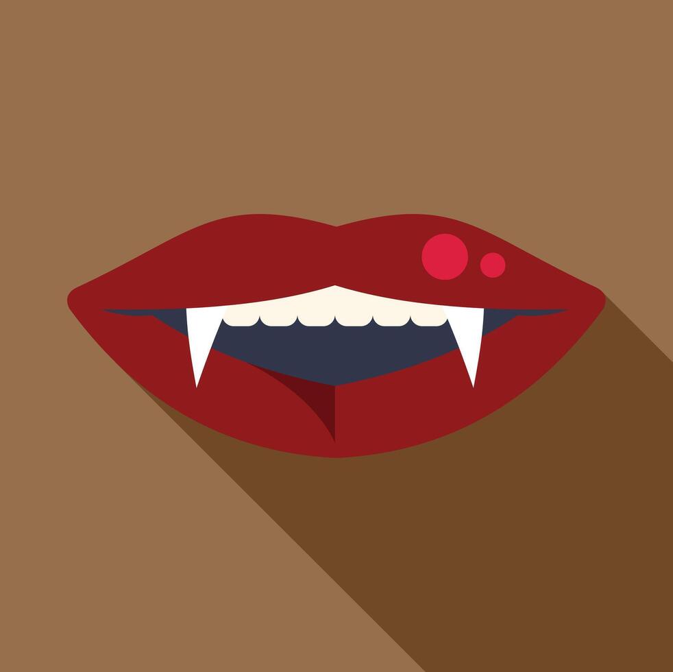 Vampire showing fangs biting lower lip with beauty spots vector