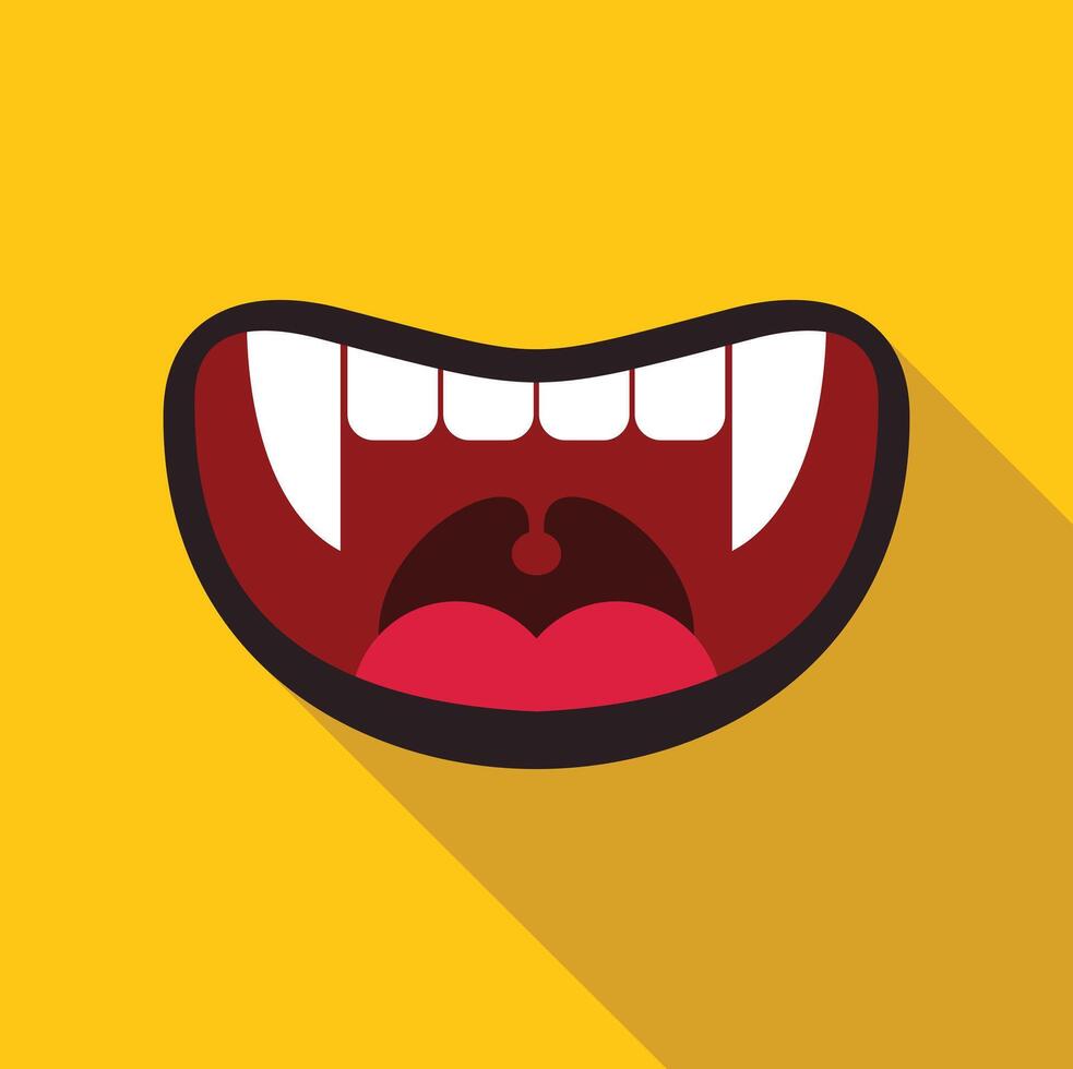 Vampire mouth showing tongue and fangs on yellow background vector
