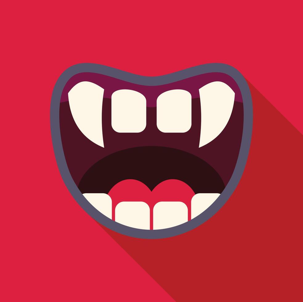 Open mouth showing fangs and tongue on red background vector