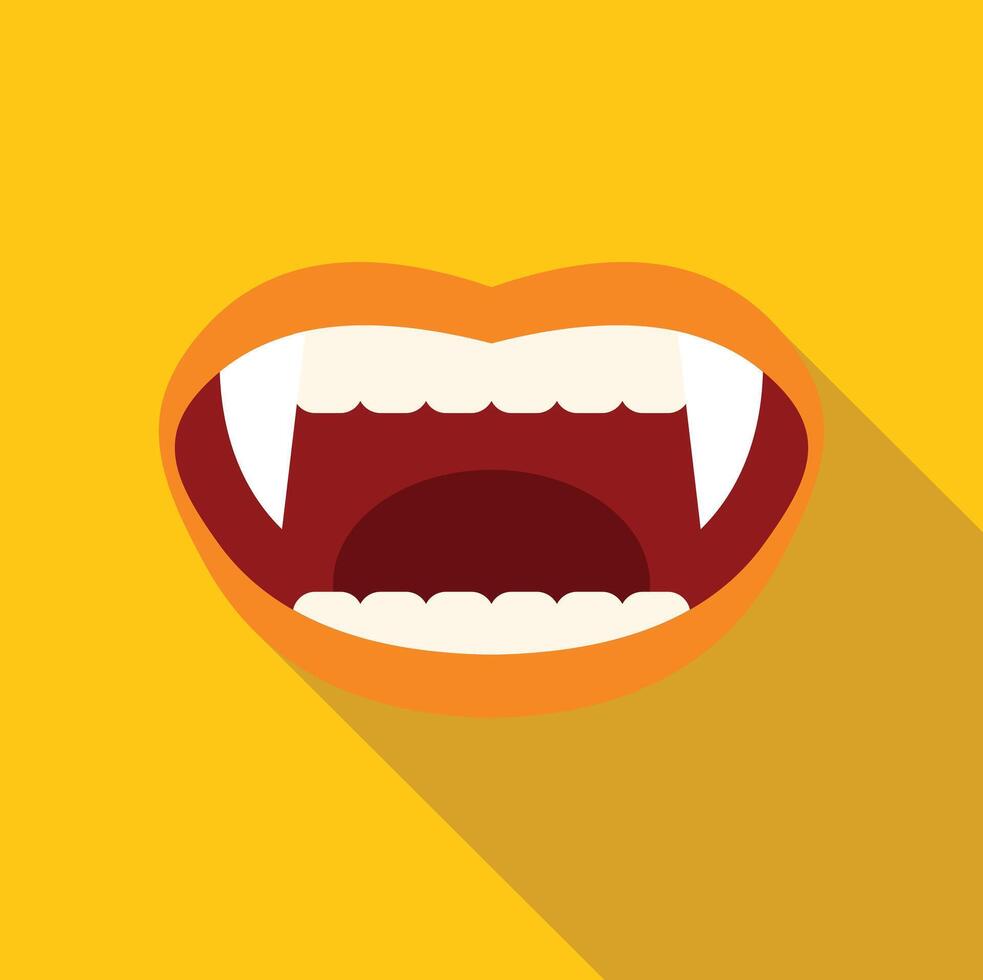 Vampire mouth showing fangs on yellow background vector