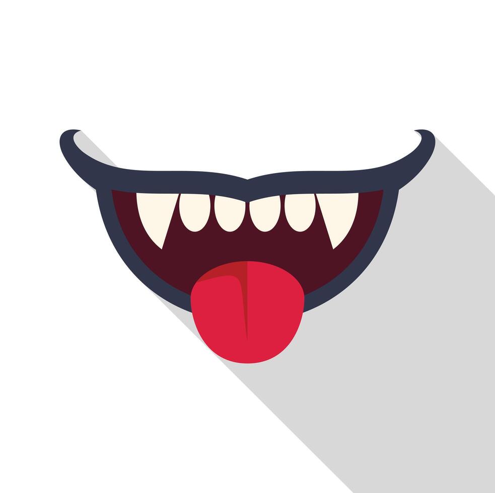 Vampire mouth showing tongue and teeth with long shadow vector