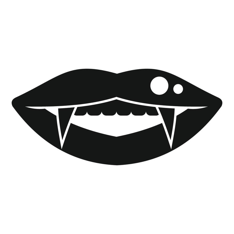 Vampire lips showing fangs and piercing, sensual and spooky halloween icon vector