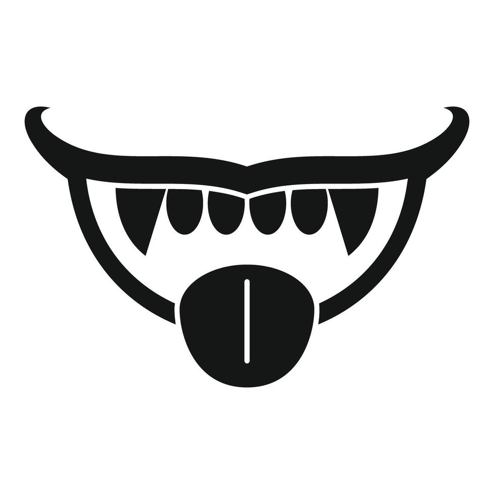 Scary vampire showing tongue and teeth, simple black and white icon vector