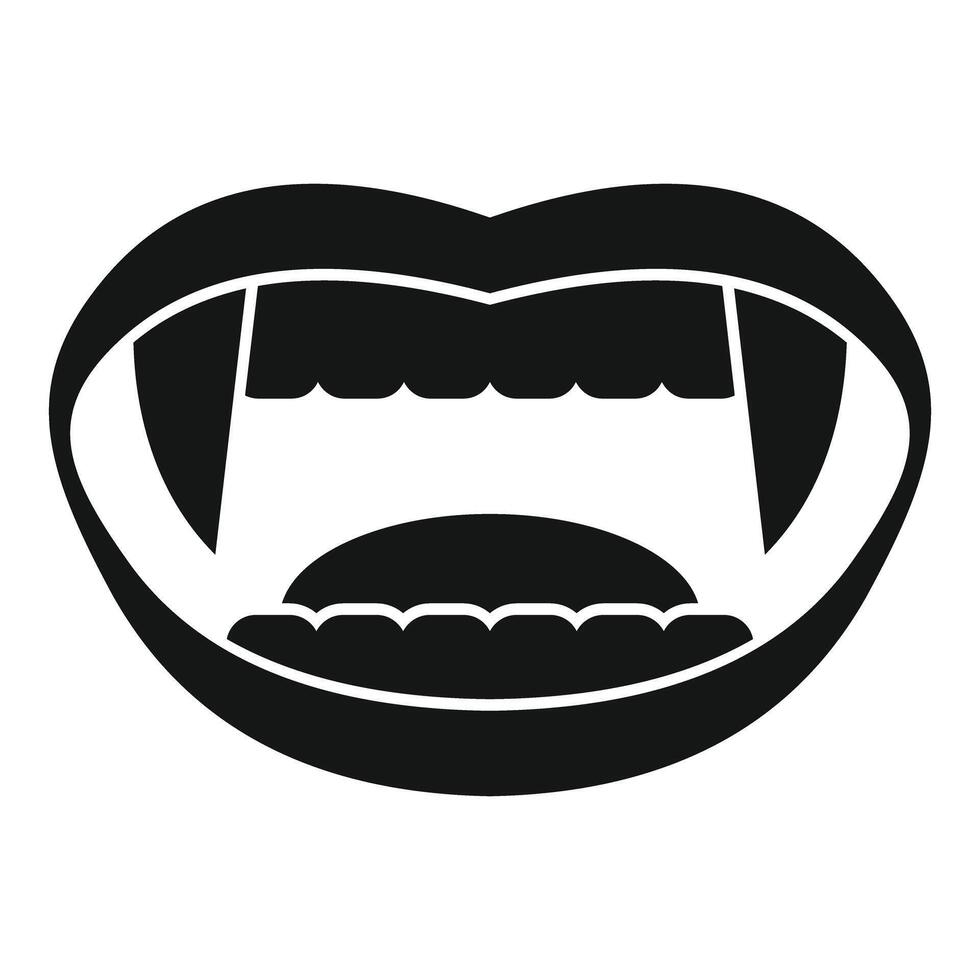Vampire showing fangs and tongue, simple black and white icon vector