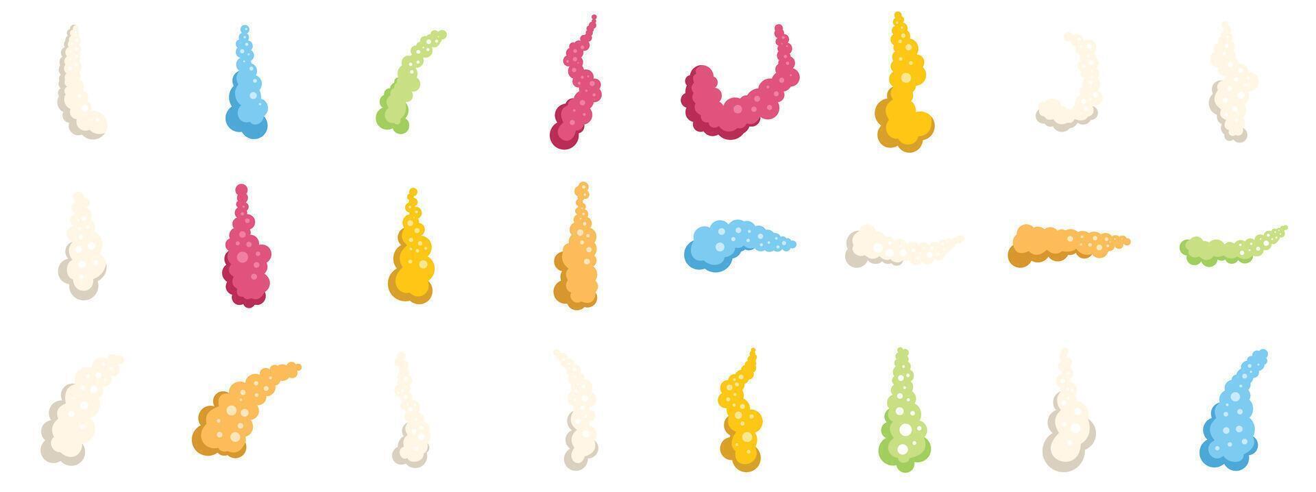 Colorful smoke puffs floating in various shapes and directions vector