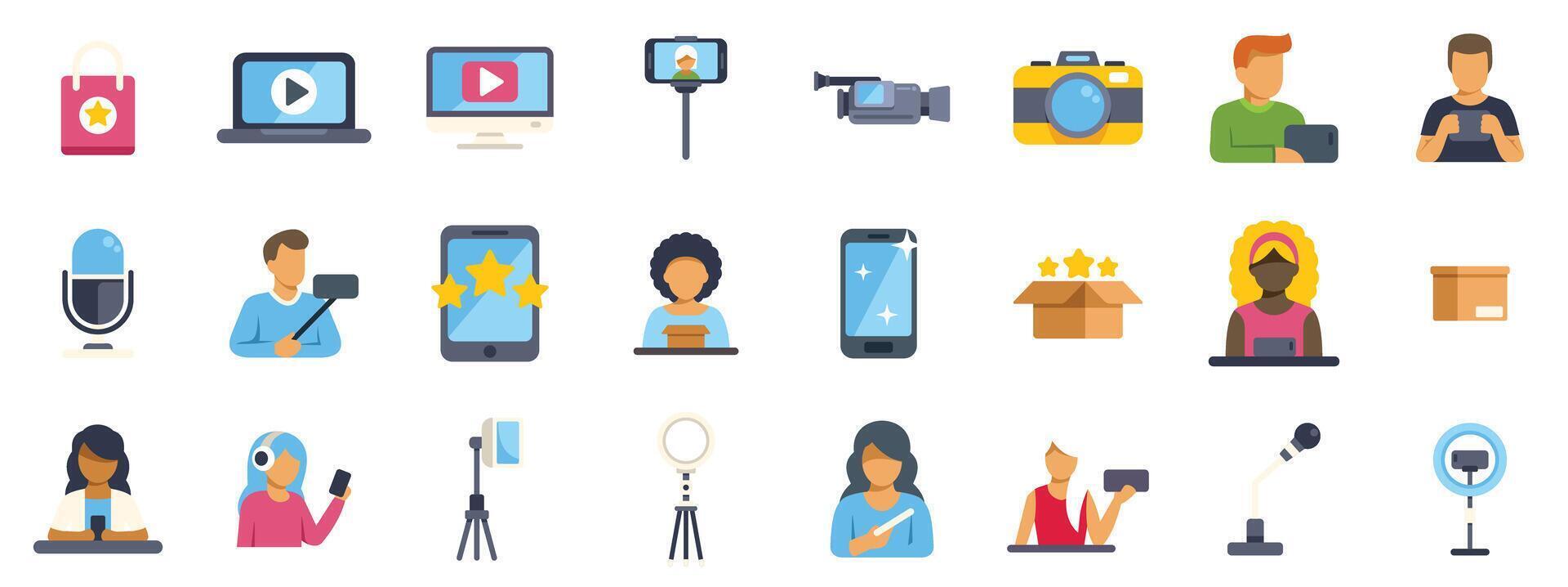 Bloggers and vloggers creating digital content with modern technologies vector