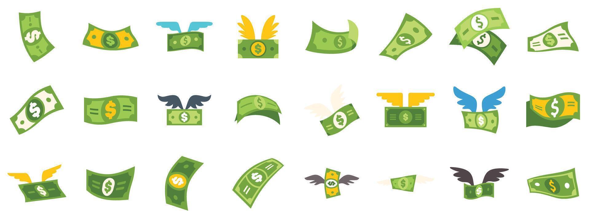 Flying money cash flow icons representing spending and earning vector