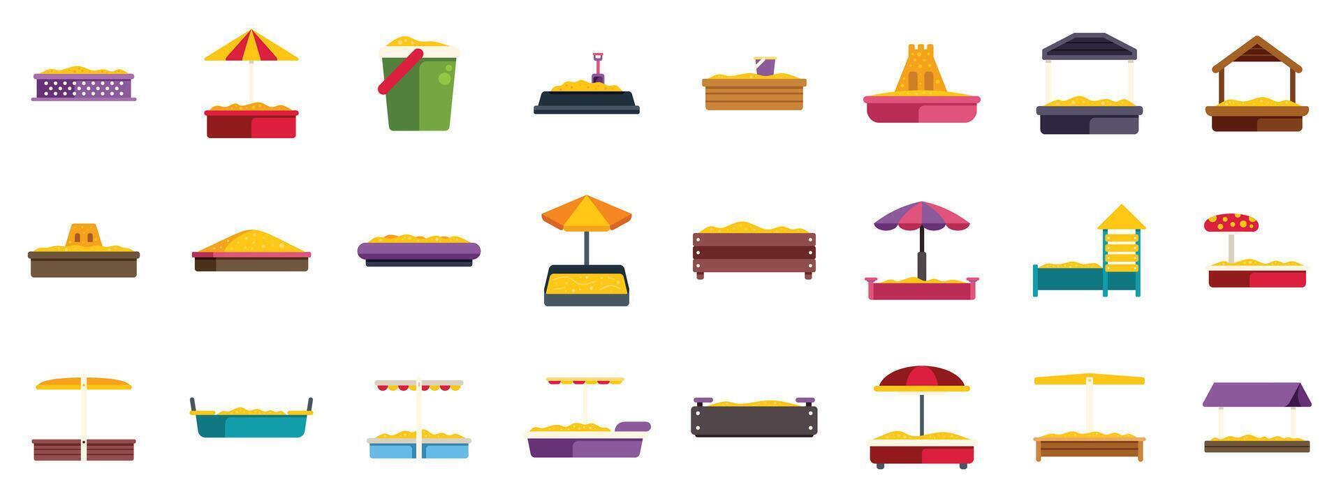 Sandbox icons set representing playing and having fun in playground vector