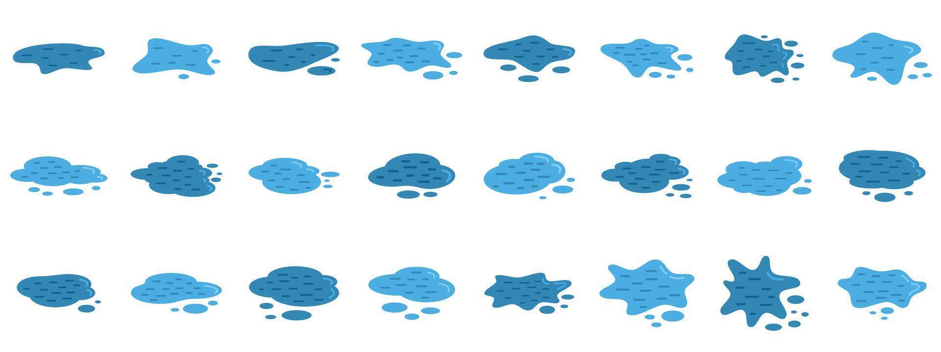 Set of various puddle water illustrations showing different stages of evaporation vector