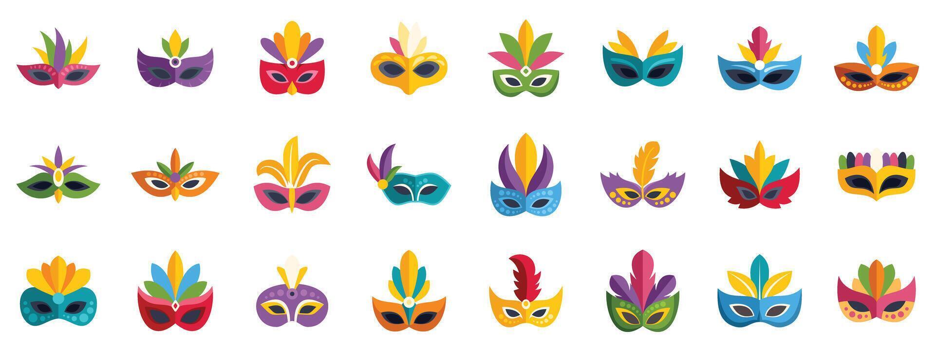 Colorful carnival masks with feathers creating festive atmosphere vector
