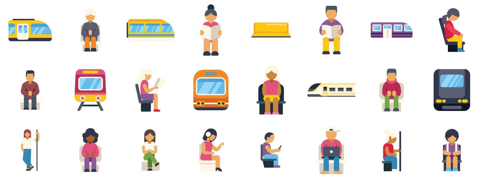 Passengers waiting and riding modern public transport, subway, train, tram vector