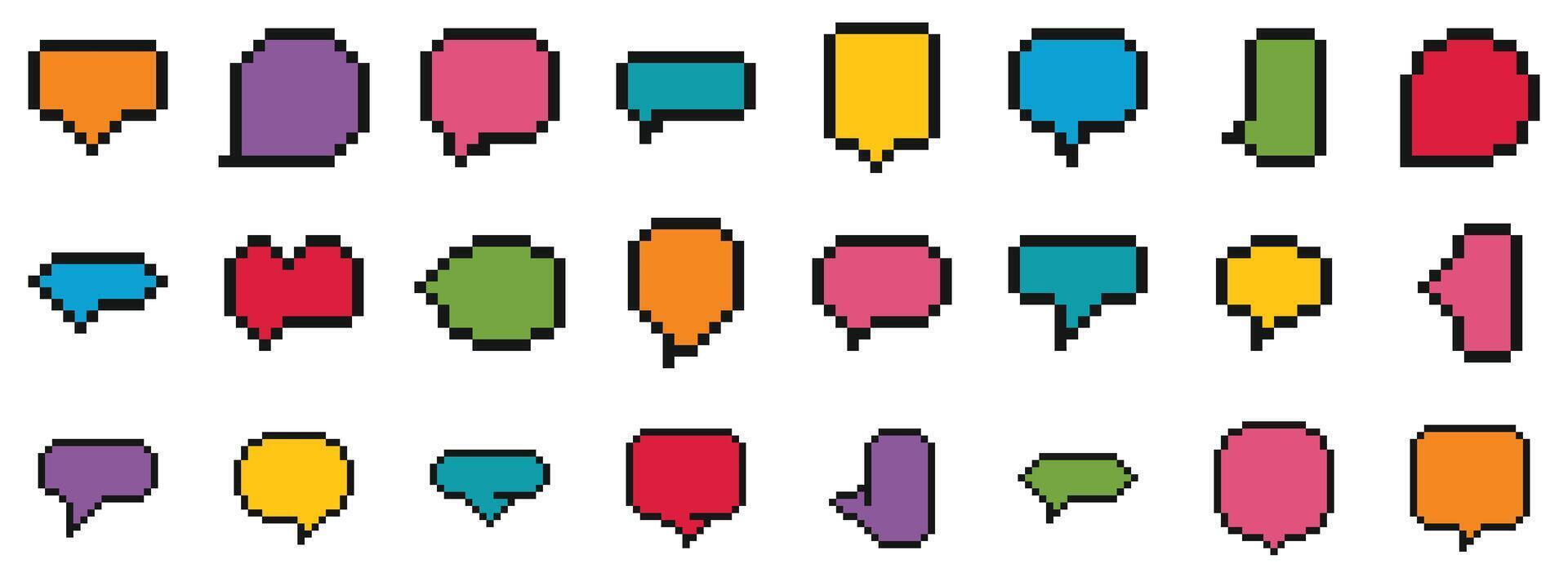 Colorful pixelated speech bubbles for retro gaming and digital communication vector