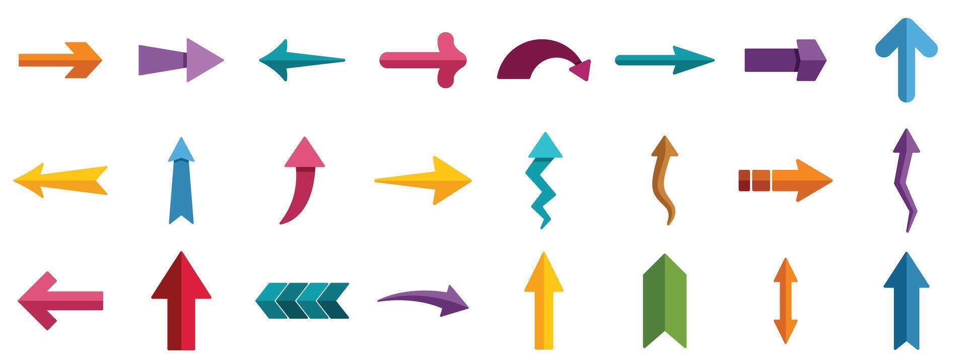 Collection of various colorful arrows pointing in different directions vector