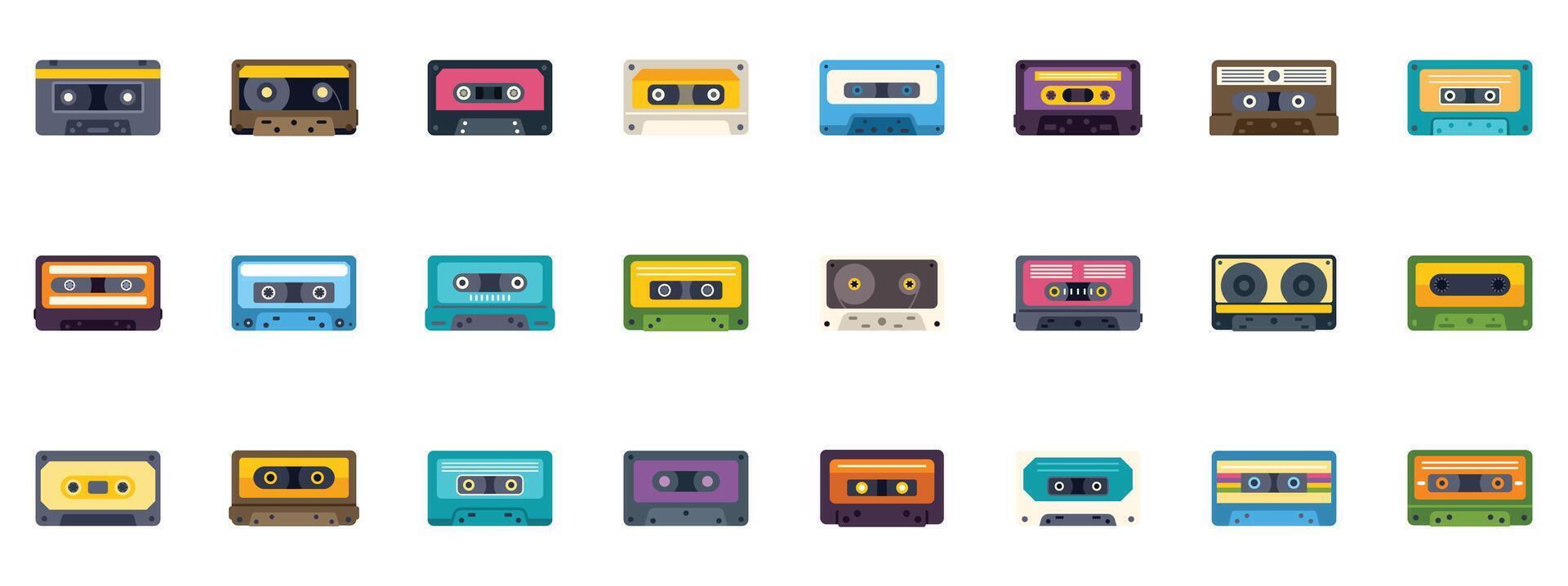 Colorful retro audio cassette tapes representing nostalgia and vintage music vector