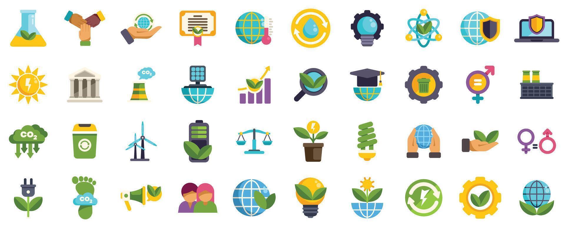 Diverse icons representing environmental sustainability and global cooperation vector
