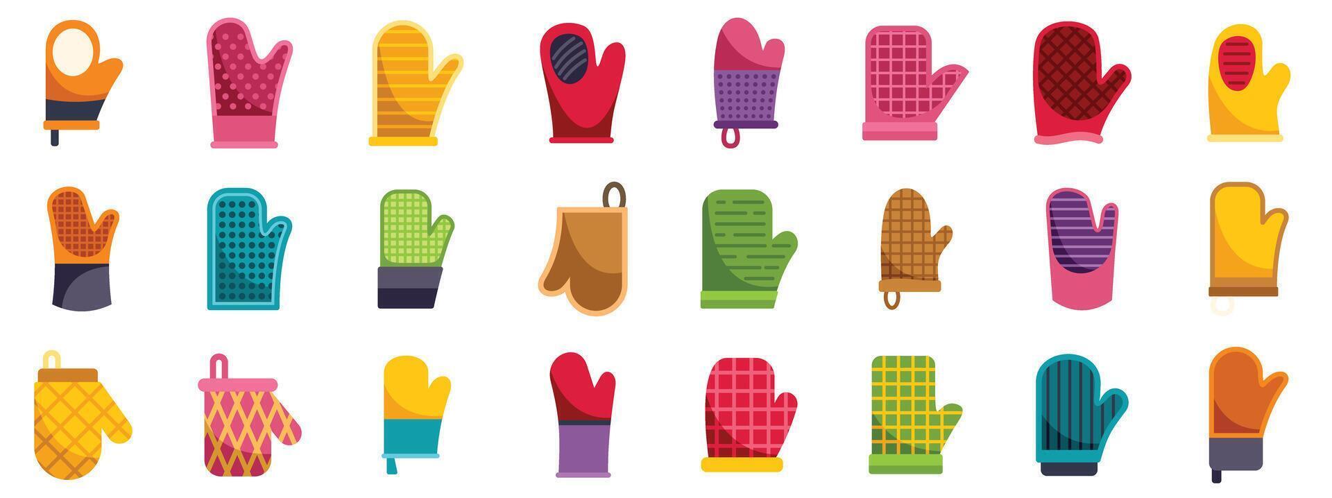 Colorful oven mitts protecting hands while baking and cooking vector
