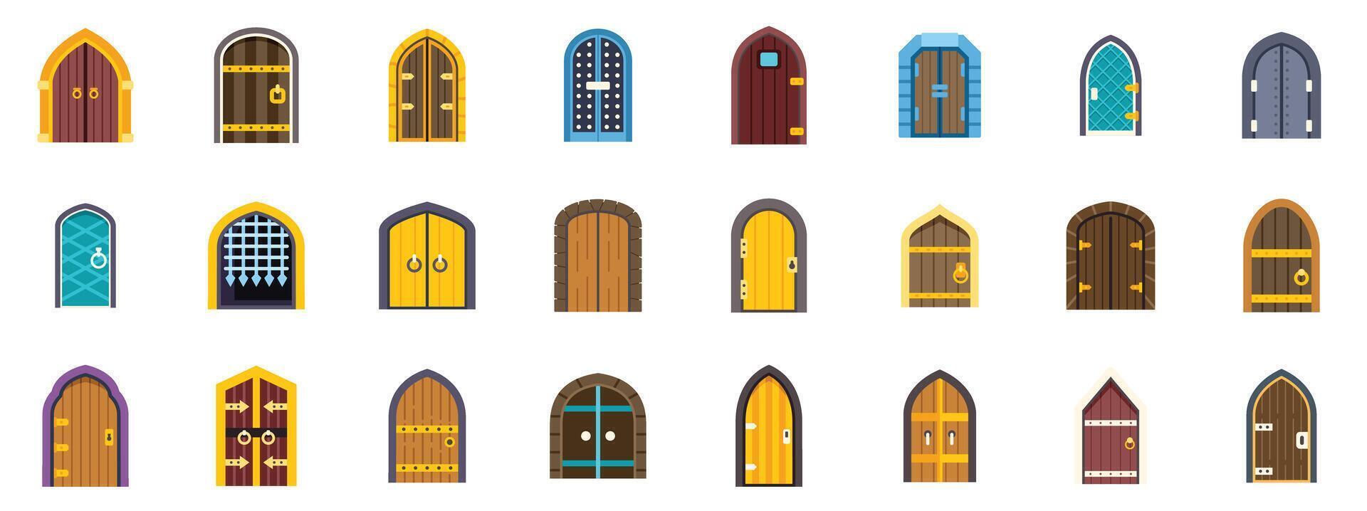 Collection of medieval doors representing security and elegance vector