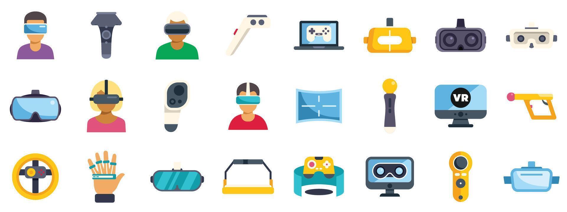 People experiencing virtual reality with headsets and controllers vector