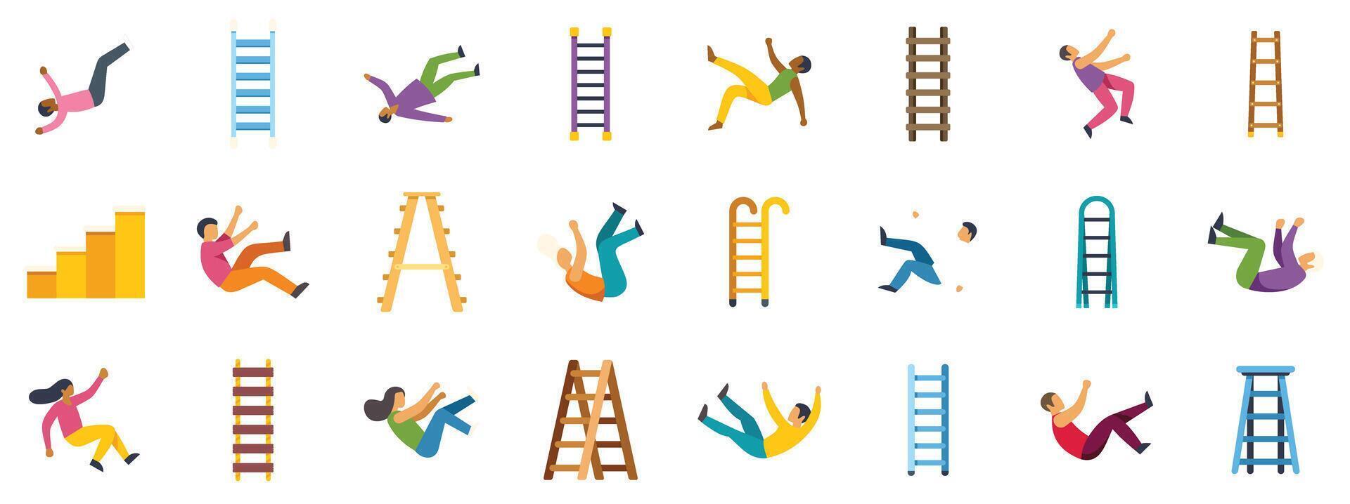 Workers falling from ladders and stairs suffering accidents at work vector