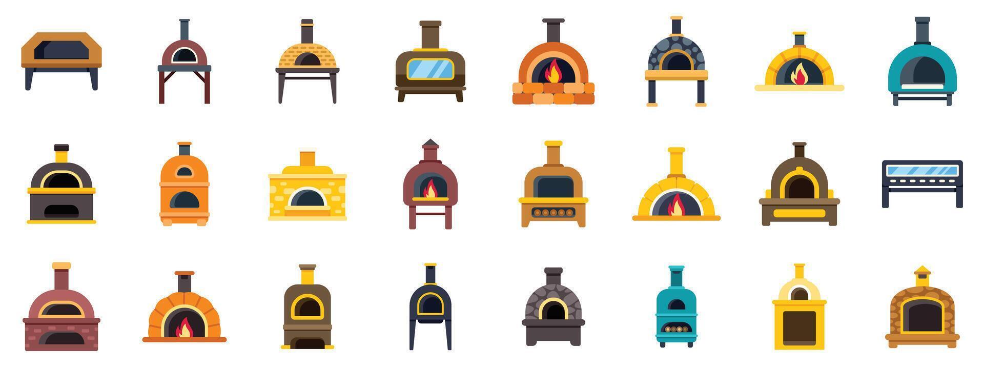 Set of different pizza ovens for baking bread and pizza vector