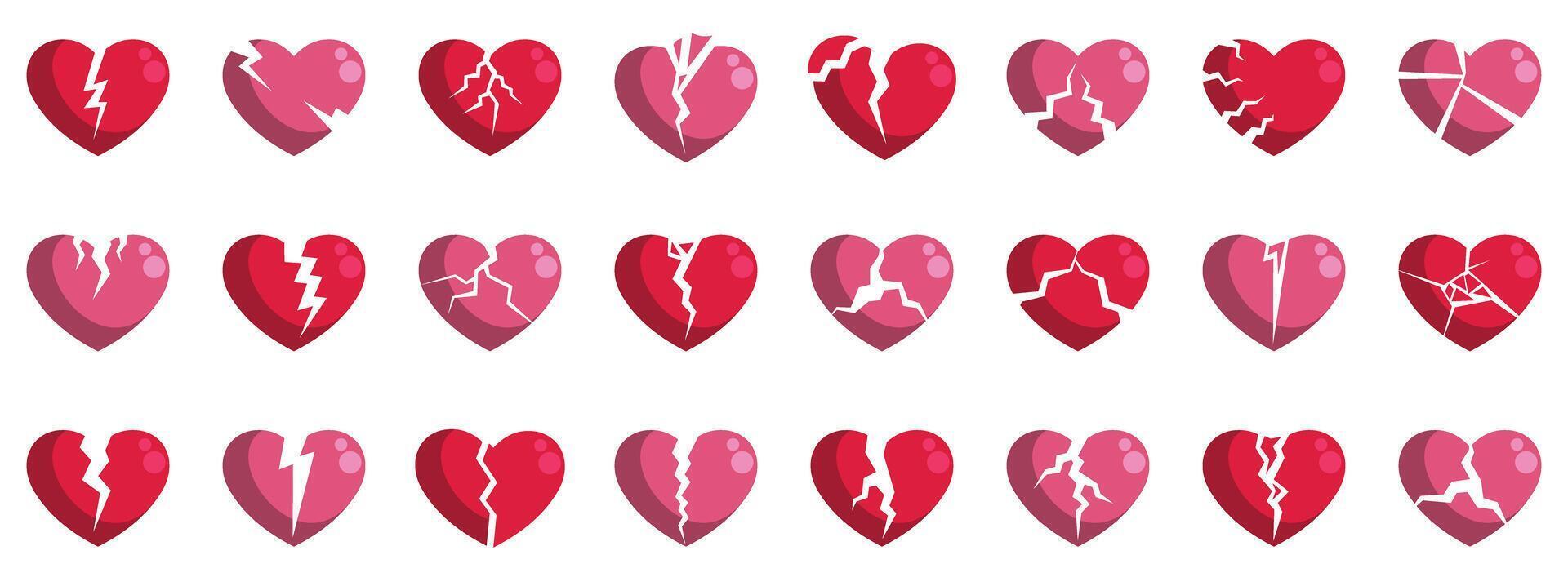 Set of broken hearts representing various stages of heartbreak vector