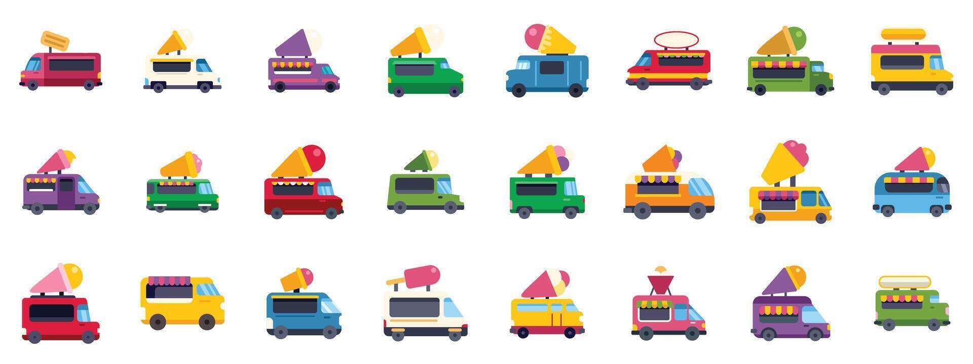Colorful ice cream trucks selling refreshing treats on a summer day vector