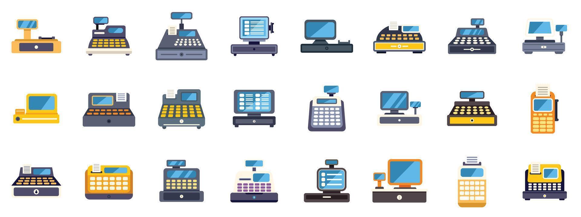 Cash register icons showing point of sale system for retail vector