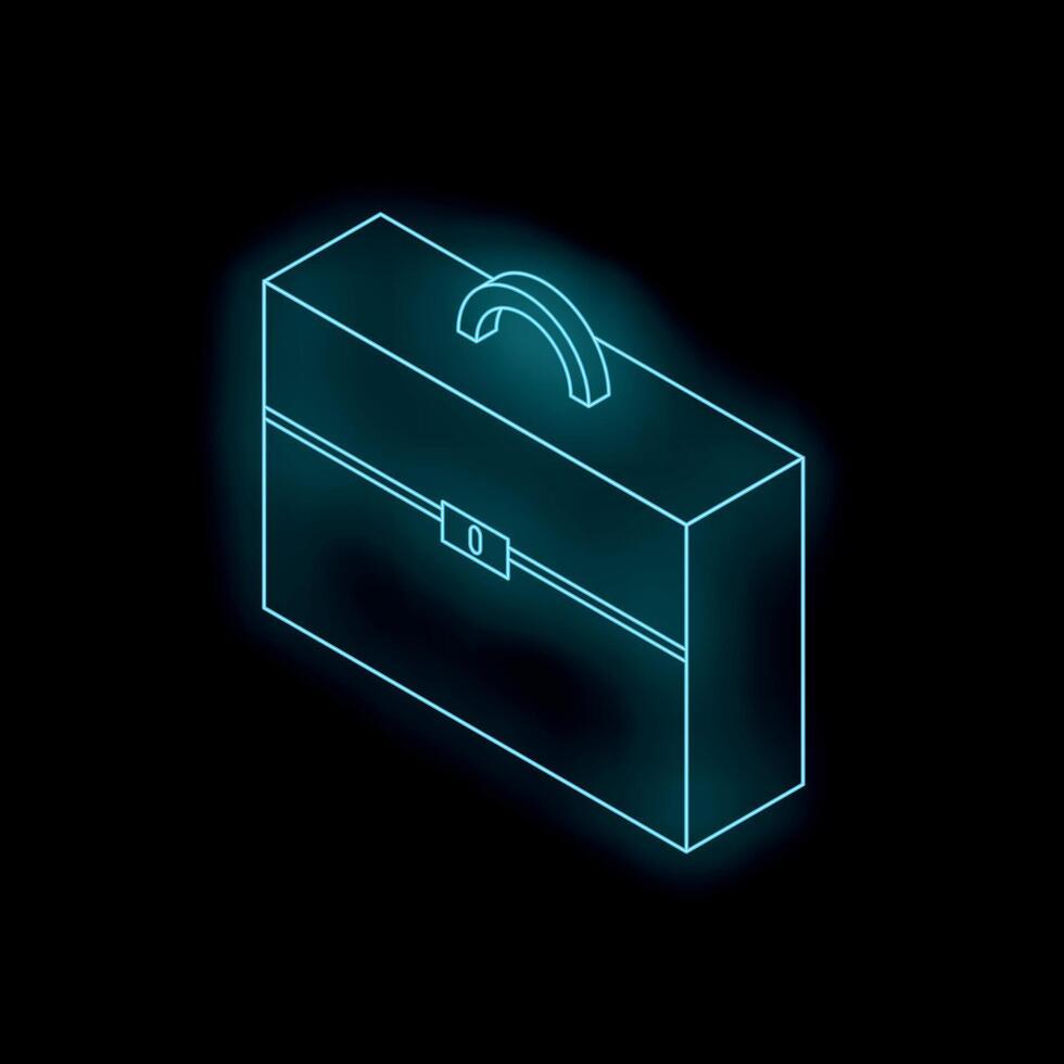 Glowing neon briefcase representing business and finance on dark background vector