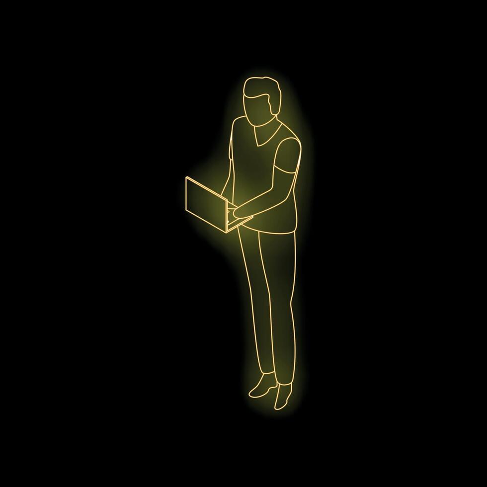 Programmer working with laptop neon sign on black background vector