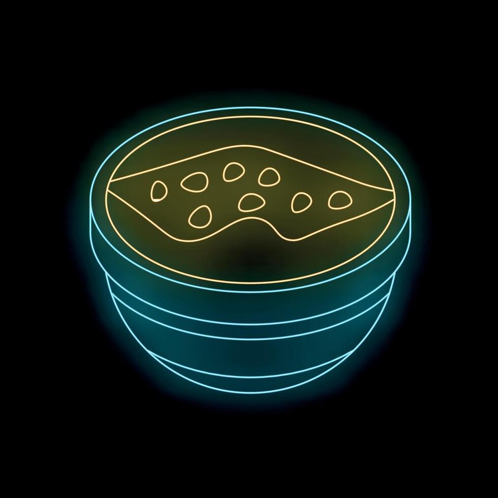 Neon sign of bowl with seeds floating on liquid surface vector
