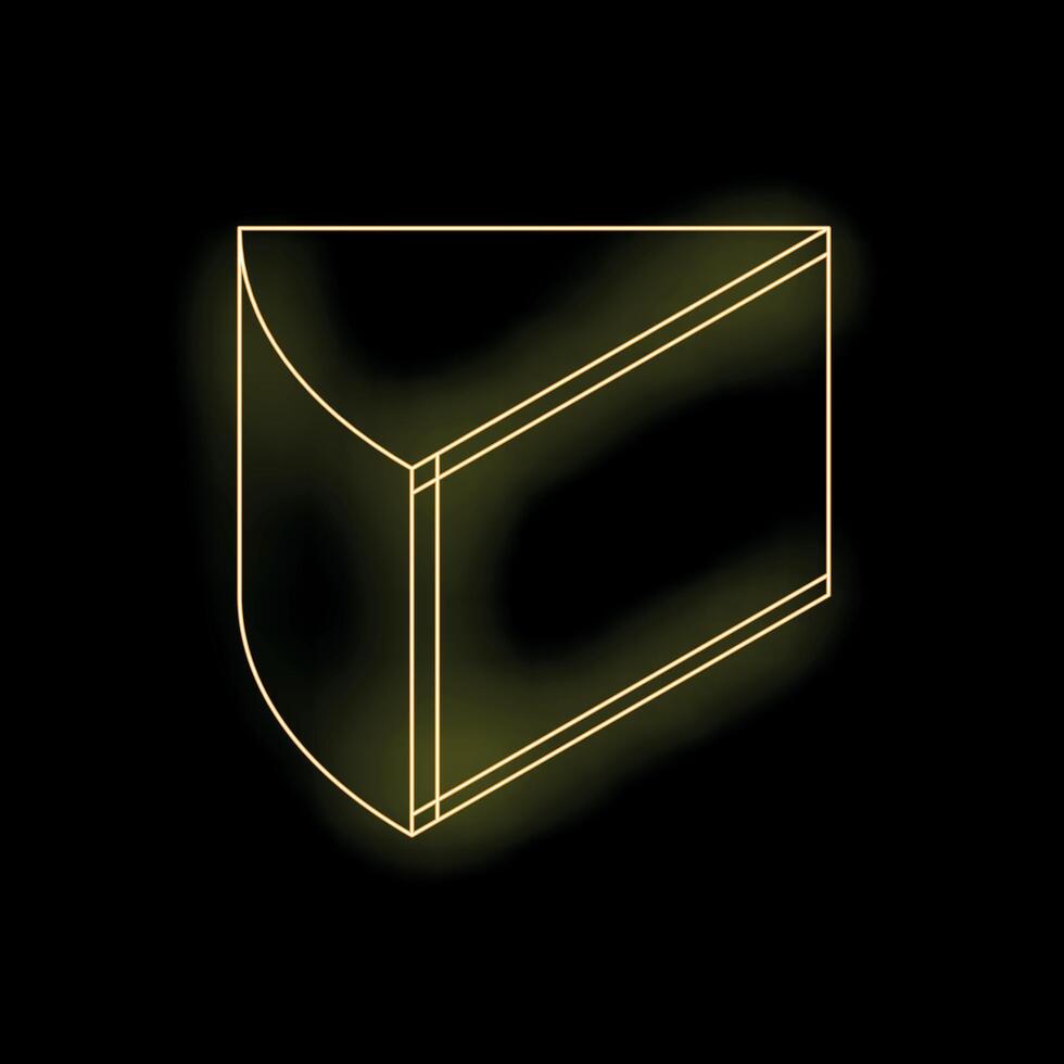 Neon yellow piece of cake shining on black background vector