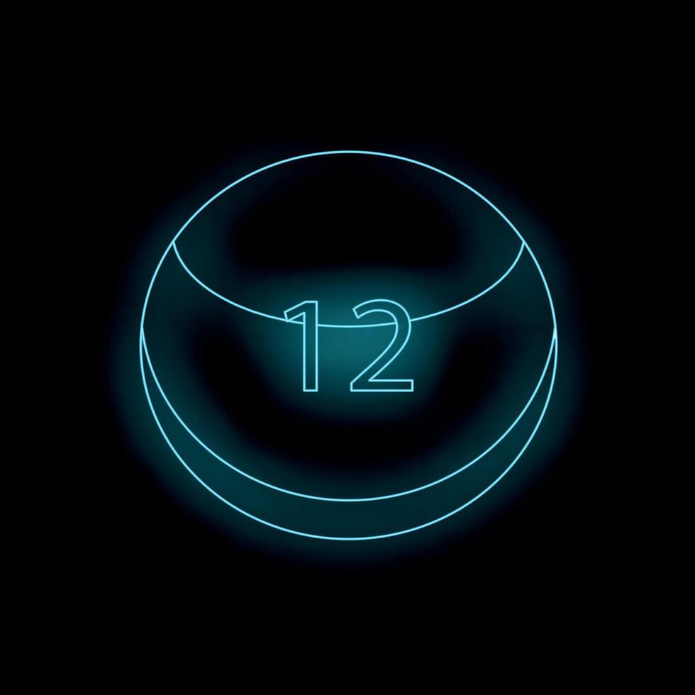 Glowing neon billiard ball number 12 on black background vector